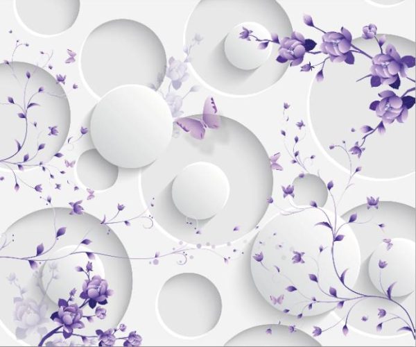 Фотошпалери Фіолетові квіти та кільця 3D