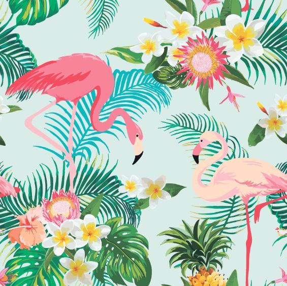 Фотошпалери Тропічні квіти та фламінго