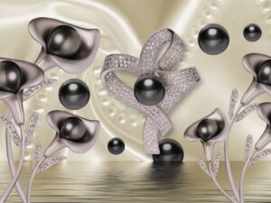 Фотошпалери 3D Квіти з чорними перлами
