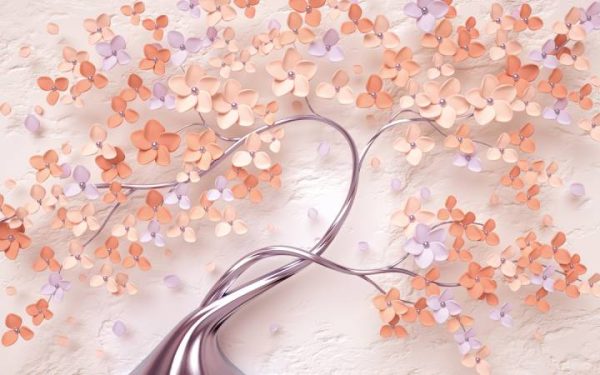 Фотошпалери 3D дерево з рожевими квітами