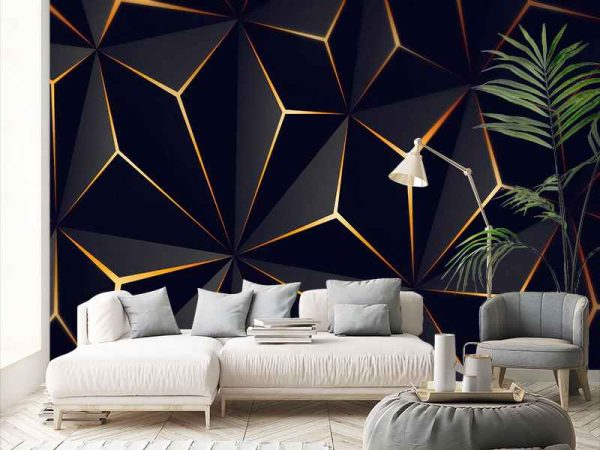 Фотошпалери 3D - Чорні трикутники з золотом