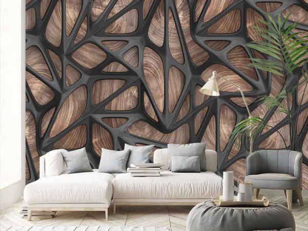 Фотошпалери 3D - Решітка на дерев'яній панелі