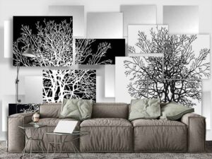 3D Фотошпалери Чорні і білі дерева