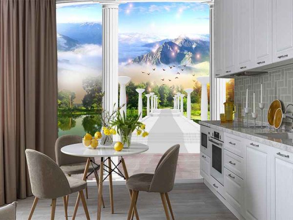 3D Фотошпалери Колони з видом на гори