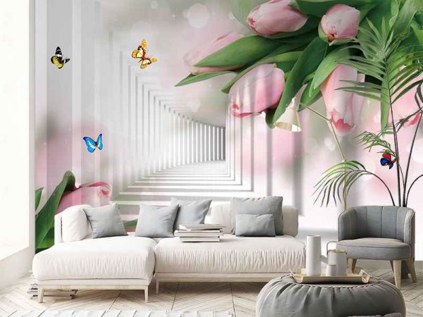 3D Фотошпалери Тунель з тюльпанами