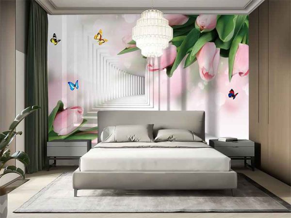 3D Фотошпалери Тунель з тюльпанами