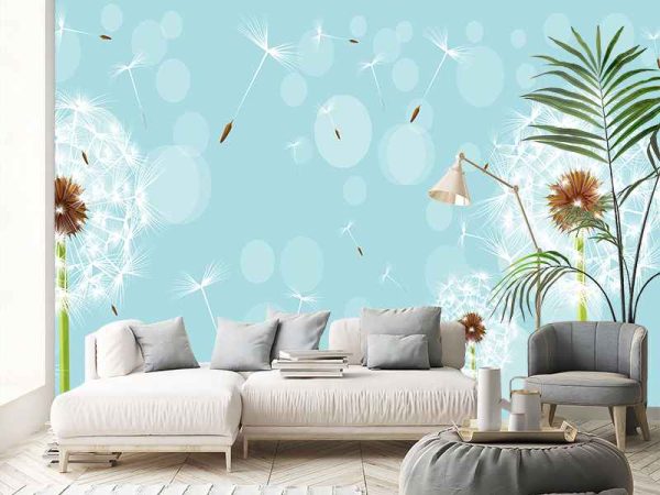 Фотошпалери Кульбаби на бірюзовому фоні