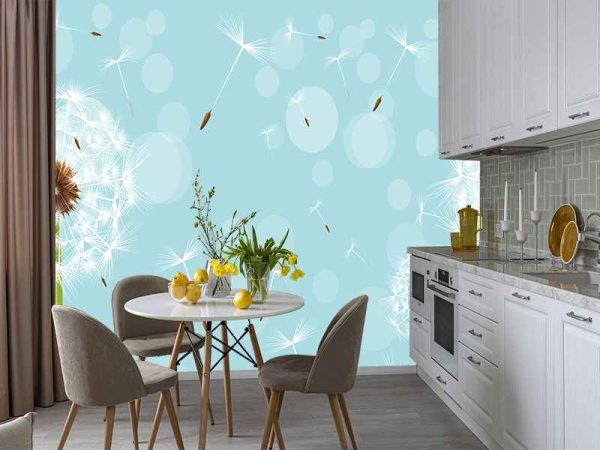 Фотошпалери Кульбаби на бірюзовому фоні