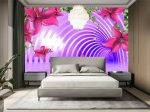 3D Фотошпалери Фіолетовий тунель з квітами