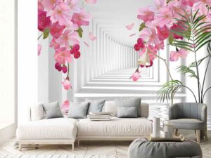 3D Фотошпалери Рожеві квіти в коридорі