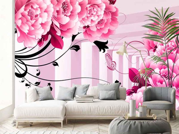 3D Фотошпалери Рожевий тунель