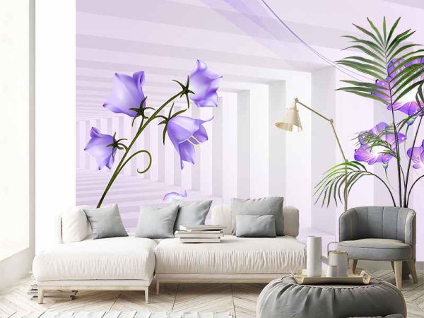 3D Фотошпалери Фіолетові квіти в тонелі