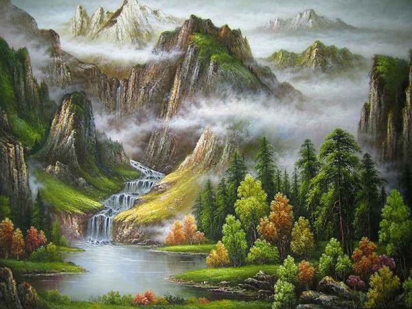 Фотошпалери Намальований Гірський Пейзаж