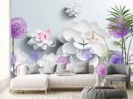 3D Фотошпалери Фіолетові Кульбаби та квіти