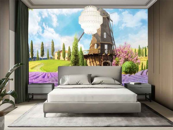 Фотошпалери Млин біля лавандового поля