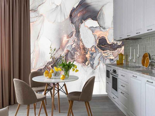 Фотошпалери Чорно-білий Флюїд з мідним та золотим напиленням