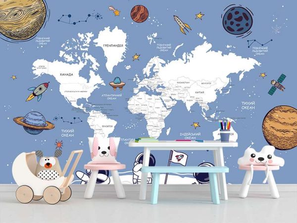 Фотошпалери Дитяча мапа світу Космічна