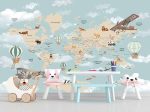 Фотошпалери Дитяча мапа світу з літаками і кулями