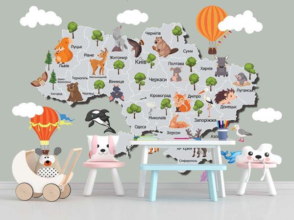 Фотошпалери Мапа України дитяча - зі зверятами
