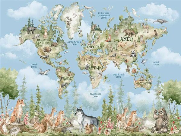 Фотошпалери Дитяча мапа світу Лісова