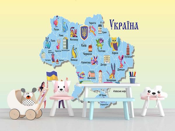 Фотошпалери Мапа України на жовтому фоні