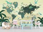 Фотошпалери Дитяча мапа світу з Динозаврами жовта