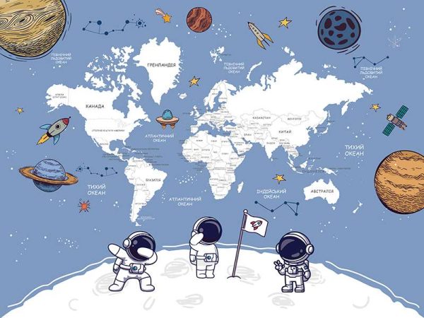 Фотошпалери Дитяча мапа світу Космічна