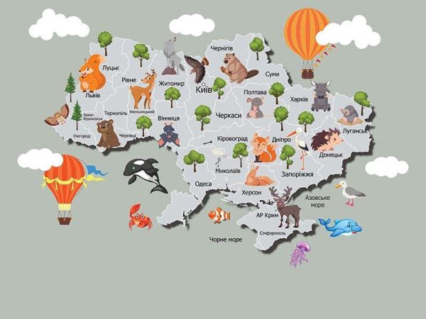 Фотошпалери Мапа України дитяча - зі зверятами