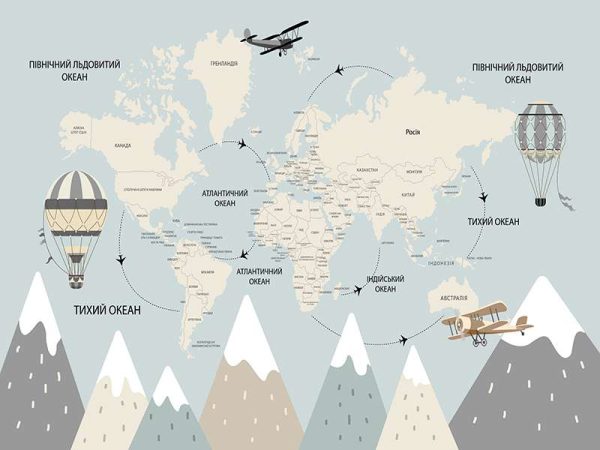 Фотошпалери Дитяча мапа світу Пригоди