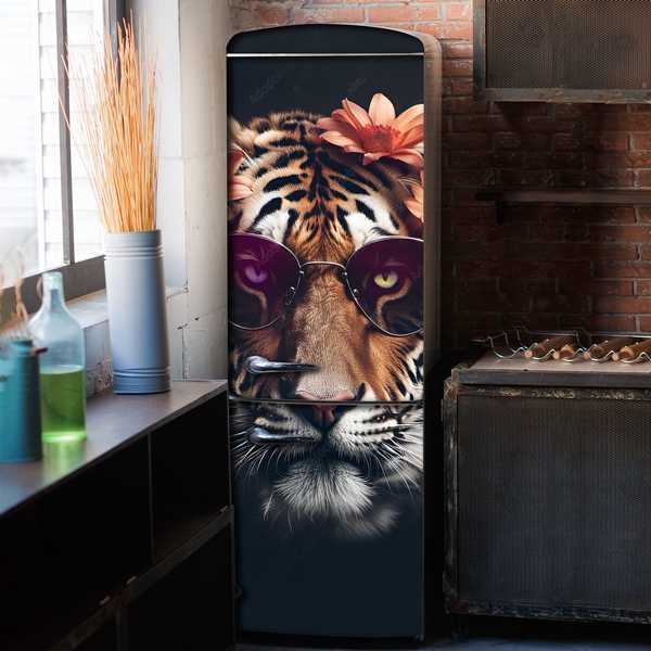 Наліпка на холодильник Тигр в окулярах