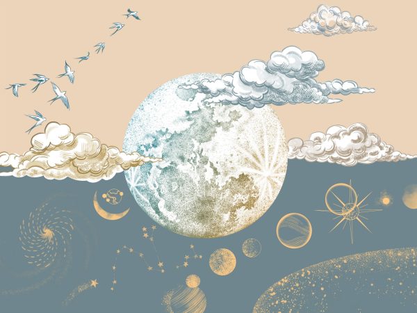 Фотошпалери Місяць Бежевий із Синім