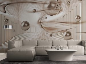Фотошпалери 3D Бежевий Тунель з бежевими Кулями