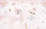 Фотошпалери в дитячу Акварельна балерина та рожевий єдиноріг