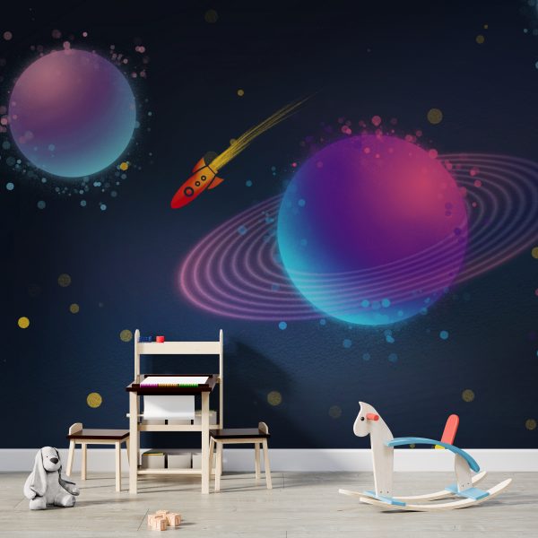 Фотошпалери в дитячу Космічна Ракета серед Планет