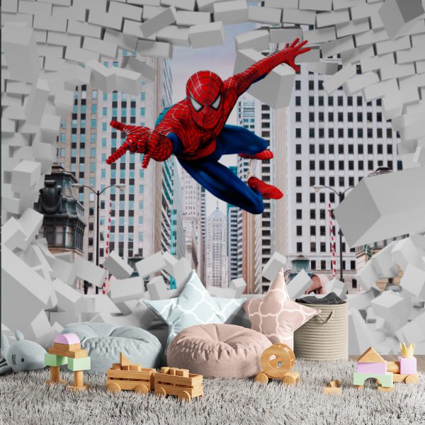 Фотошпалери 3D Людина-павук крізь цегляну стіну