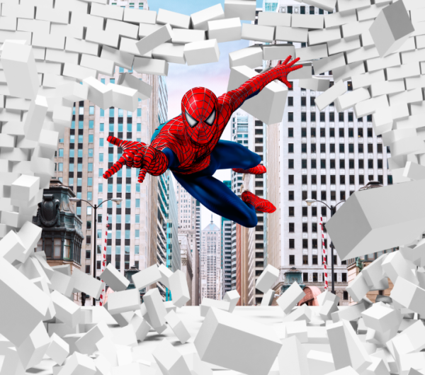 Фотошпалери 3D Людина-павук крізь цегляну стіну