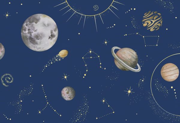 Фотошпалери в дитячу Планети серед Зірок Сині