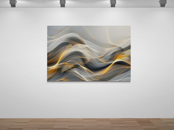 Картина на полотні  Темно Сірі Астрактні Хвилі з Золотим