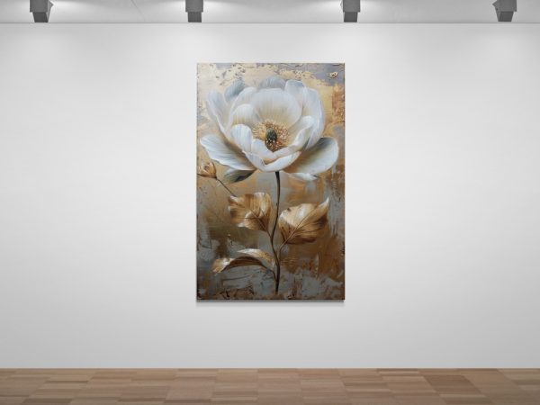 Картина на полотні Ніжна біла півонія з золотом