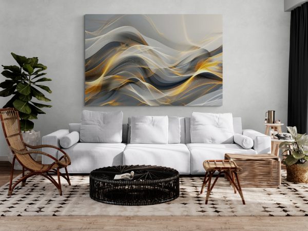 Картина на полотні  Темно Сірі Астрактні Хвилі з Золотим
