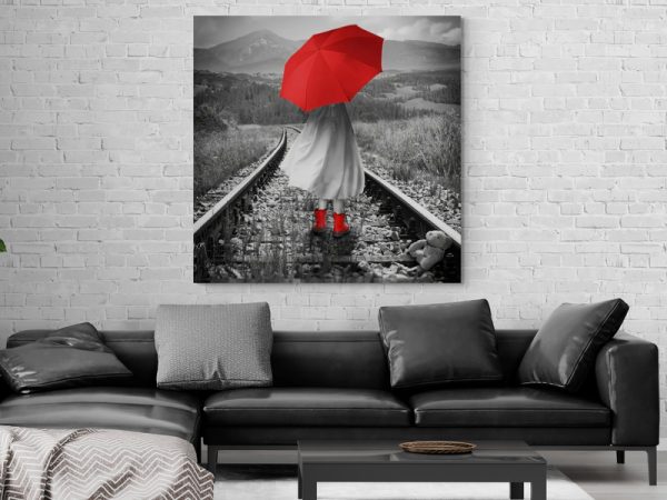 Картина на полотні Дівчинка під Червоною Парасолькою