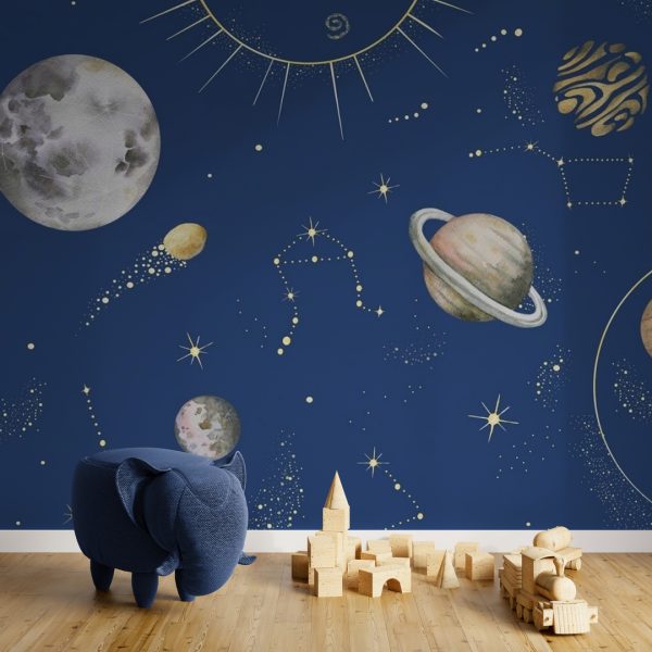 Фотошпалери в дитячу Планети серед Зірок Сині