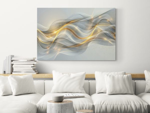 Картина на полотні  Світло Сірі Астрактні Хвилі з Золотим
