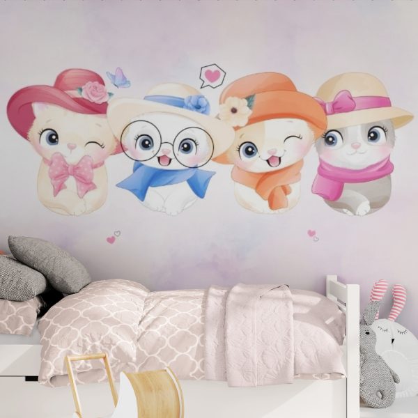 Фотошпалери в дитячу Котики в Капелюхах, Фотошпалери в дитячу, Фотошпалери котики, Фотошпалери тварини Фотошпалери в дитячу Котики в Капелюхах