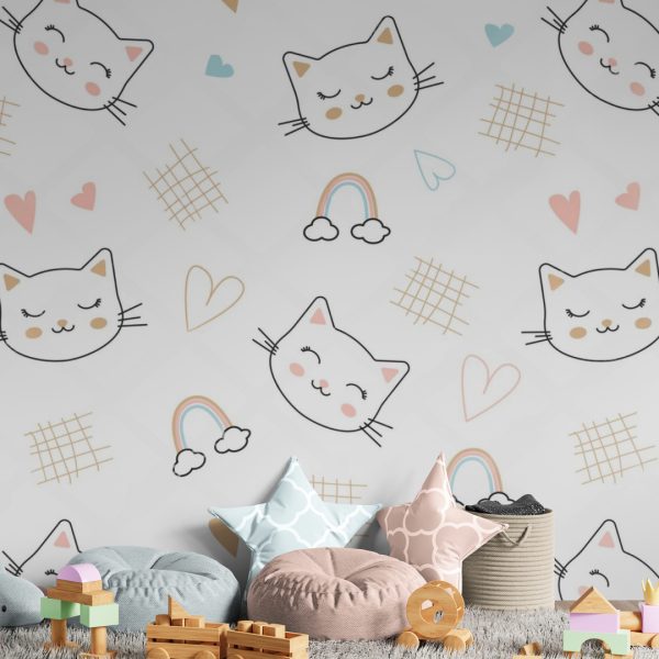 Фотошпалери в дитячу Милі котики та веселки