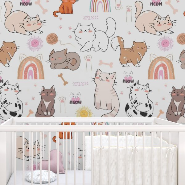 Фотошпалери в дитячу Милі котики та кото-веселки
