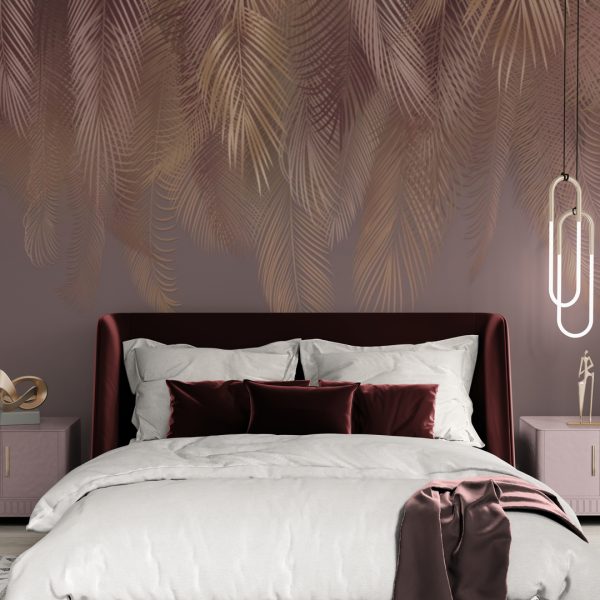 Фотошпалери Золоте листя пальм на пудровому фоні