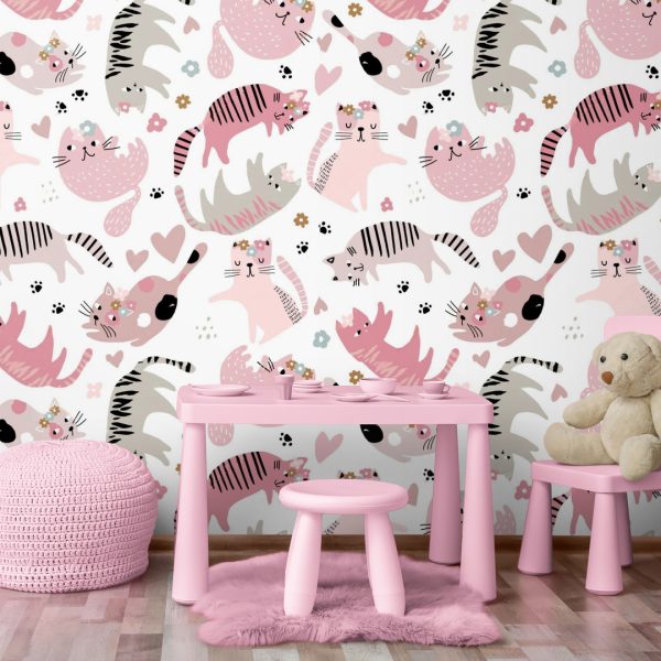 Фотошпалери в дитячу з Милими котами та квітами