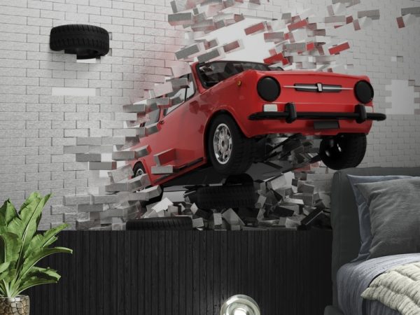 3D Фотошпалери Ретро-автомобіль в Цегляній Стіні