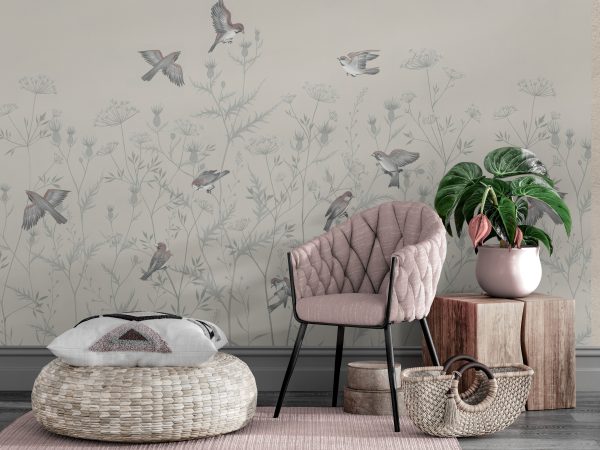 Фотошпалери Пташки у сірій траві